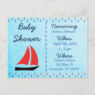 Invitation bleue de baby shower de voilier de bébé