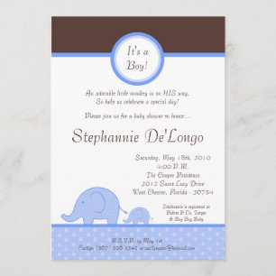 invitation bleue de baby shower d'éléphant de mod