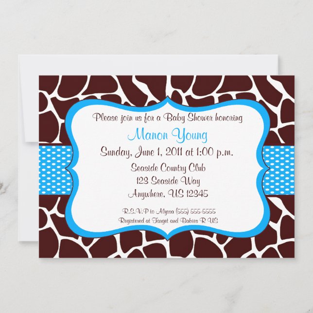 Invitation bleue de baby shower d'impression de (Devant)