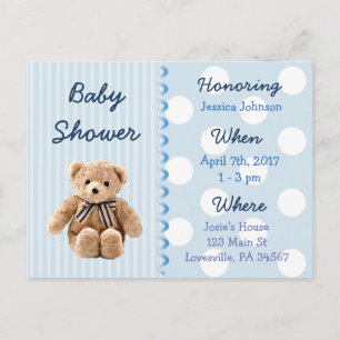 Invitation bleue de baby shower d'ours de nounours