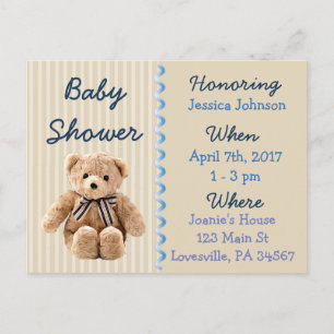 Invitation bleue de baby shower d'ours de nounours