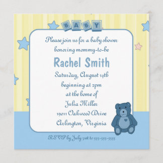Invitation bleue de baby shower d'ours de nounours