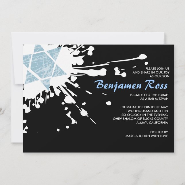 Invitation bleue de bat mitzvah de barre d'étoile (Devant)