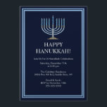 Invitation bleue de célébration de Menorah<br><div class="desc">Mettez sur pied votre fête de vacances outre de la droite avec notre invitation bleue élégante de partie de célébration de Menorah Hanoukka. Assurez-vous que tous vos amis et membres de la famille sont là pour célébrer avec vous cette saison des vacances ! Hanoukka est une époque préférée pour les...</div>