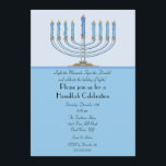 Invitation bleue de célébration de Menorah<br><div class="desc">Mettez sur pied votre fête de vacances outre de la droite avec notre belle invitation bleue de partie de célébration de Menorah Hanoukka. Assurez-vous que tous vos amis et membres de la famille sont là pour célébrer avec vous cette saison des vacances ! Hanoukka est une époque préférée pour les...</div>