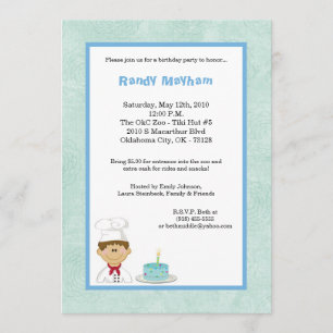 invitation bleue de fête d'anniversaire de chef de