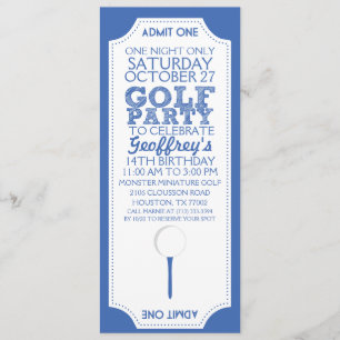 Invitation bleue de fête d'anniversaire de golf de