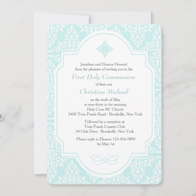 Invitation bleue de ma première communion (Devant)