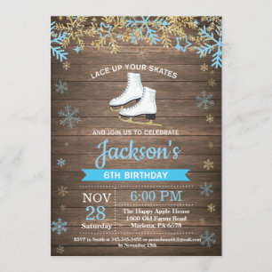 Invitation bleue de patin de fête d'anniversaire