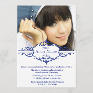 Invitation bleue de photo d'obtention du diplôme