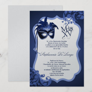 invitation bleue de Quinceanera de masque de la