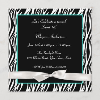 Invitation bleue de zèbre et blanche turquoise