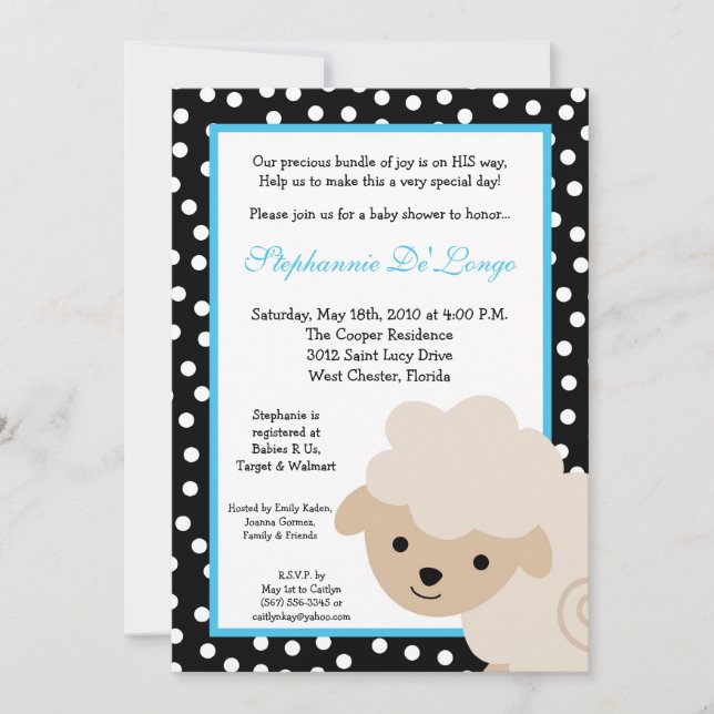 invitation bleue douce de baby shower de moutons (Devant)