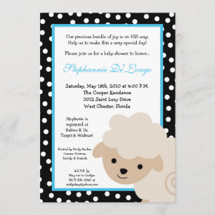 invitation bleue douce de baby shower de moutons
