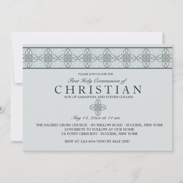 Invitation bleue du jour de la communion (Devant)
