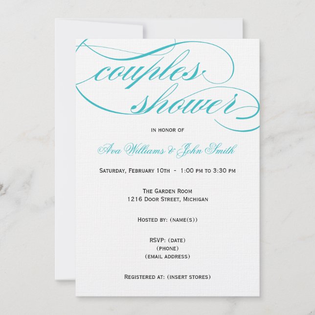Invitation bleue élégante de douche de couples de (Devant)