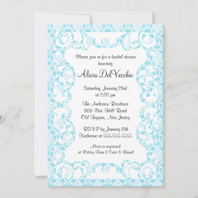 Invitation bleue élégante de Fête de la mariée de (Devant)