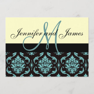 Invitation bleue ene ivoire de mariage damassé