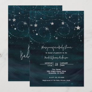 Invitation Bleue et Argentée pour Baby Shower Nuit