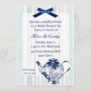 Invitation bleue et blanche de Fête de la mariée