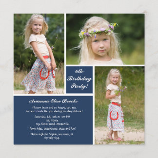 Invitation bleue et blanche de la photo trois