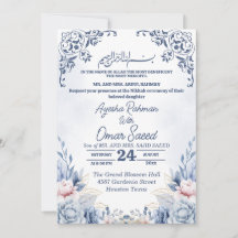 Invitation Bleue et Blanche de Nikkah à la Florais