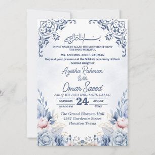Invitation Bleue et Blanche de Nikkah à la Florais