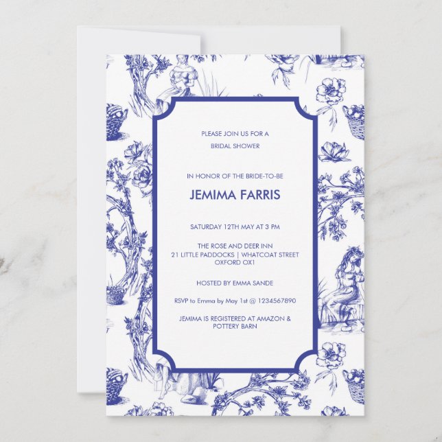 Invitation Bleue et Blanche Toile de Jouy (Devant)