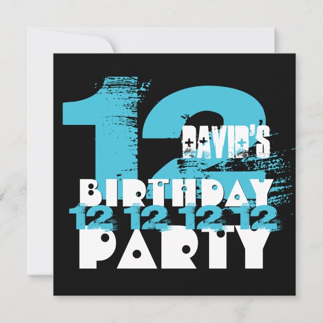 Invitation BLEUE et NOIR 11e fête d'anniversaire 12 ans V08 (Devant)