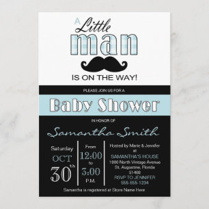 Invitation bleue et noire de petit baby shower
