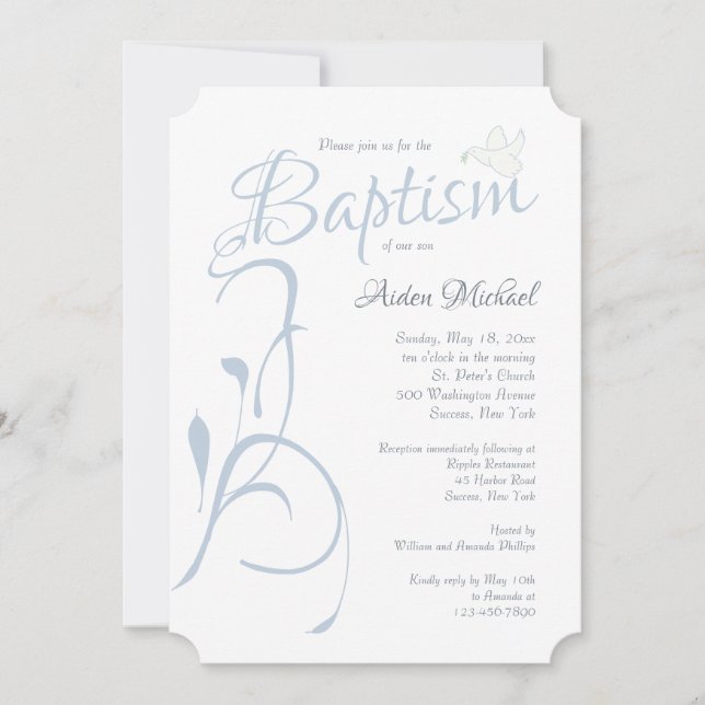 Invitation Bleue Moderne de Baptême (Devant)