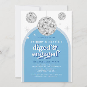 Invitation BLEUE pastel Elegant Retro Disco Fiançailles photo