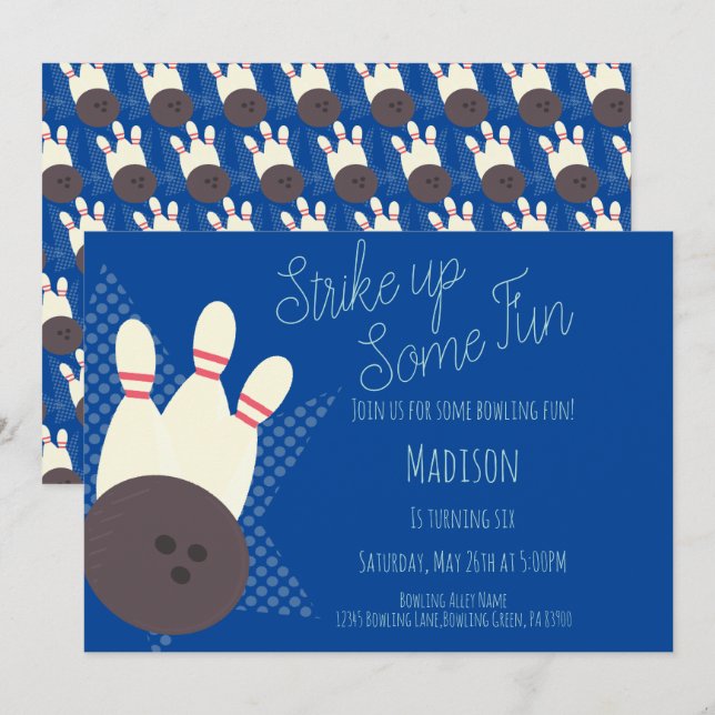 Invitation bleue pour une fête d'anniversaire au b (Devant / Derrière)
