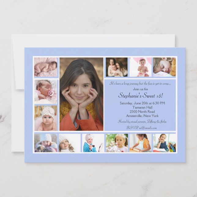 Invitation bleue verticale 2 de photo de collage (Devant)