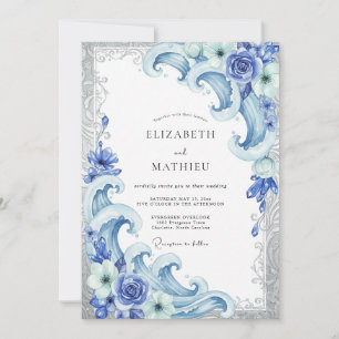 Invitation Bleuet Vague Côtière Eucalyptus Mariage