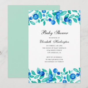 Invitation Bleuets de jardin. Baby shower bleu et menthe