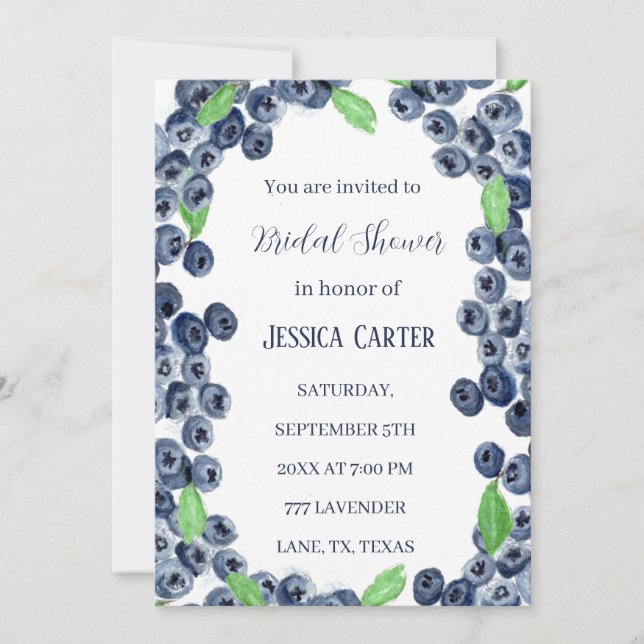 Invitation Bleuets Fruits Aquarelle Boho Fête des mariées (Devant)