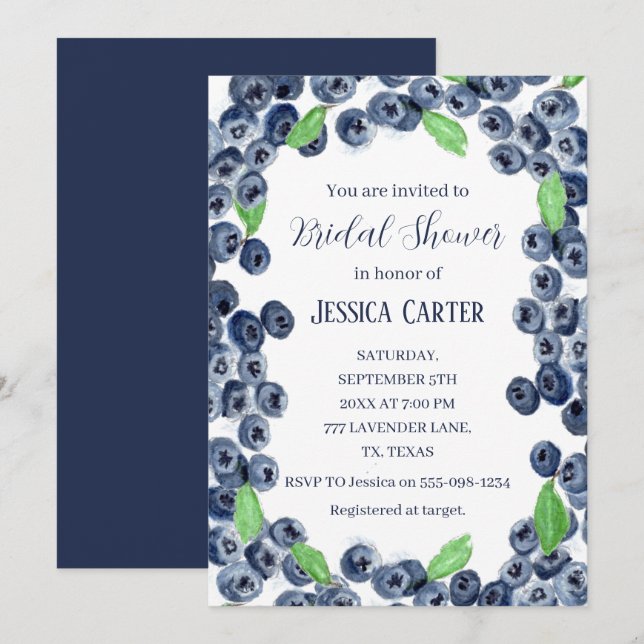 Invitation Bleuets Fruits Aquarelle Boho Fête des mariées (Devant / Derrière)