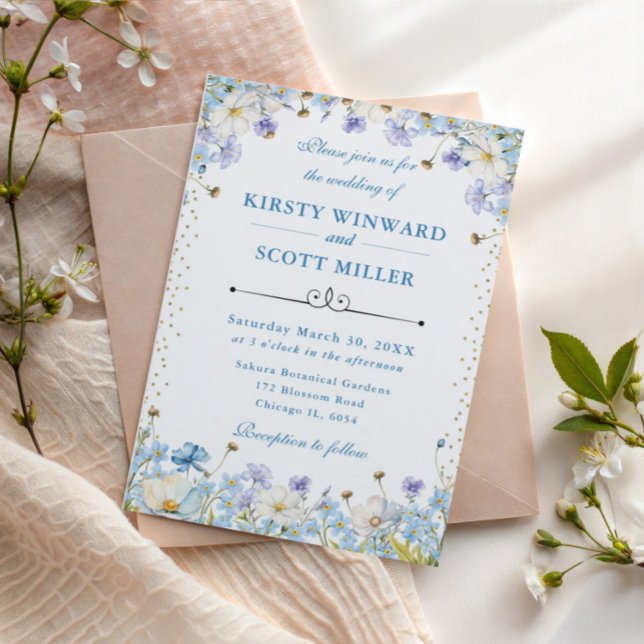 Invitation Bleus Blancs Fleurs Sauvages Myosotis Mariage (Créateur téléchargé)