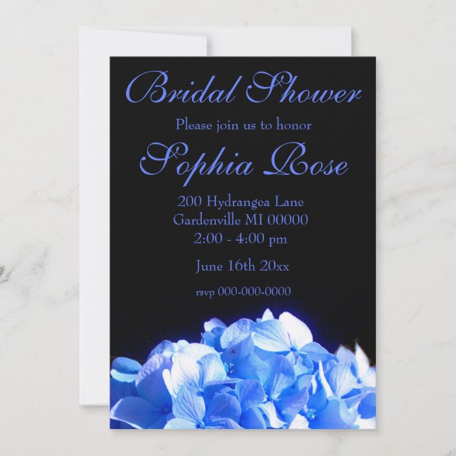 Invitation Bleus cobalt floral élégant hydrangeas bleus  (Devant)