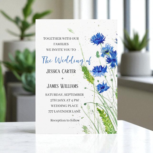 Invitation Bleus de Navire Bleuet Aquarelle Fleurale Mariage (Créateur téléchargé)
