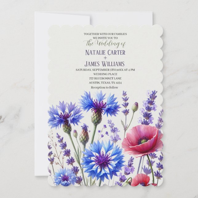 Invitation Bleus des bleuets Fleur sauvage Floral Mariage  (Devant)