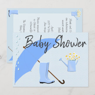 Invitation Bleus parapluie de garçon de baby shower et bottes