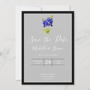 Invitation Bleus texans sur gris clair, printemps, date de sa