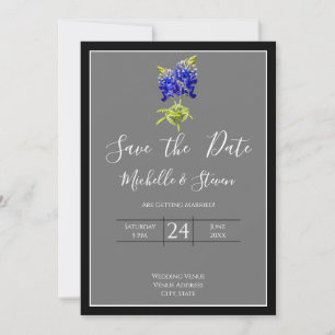 Invitation Bleus texans sur gris foncé, printemps, date de sa