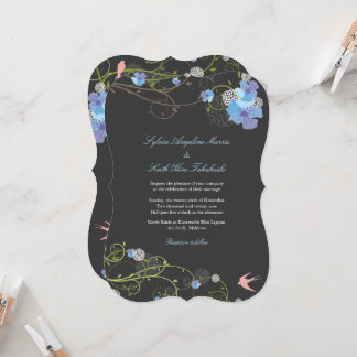 Invitation Bleus Tourbillons d'Hibiscus et Hirondelles Fleur