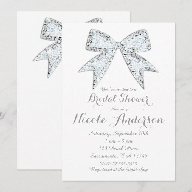 Invitation Bling Bow Glam Mariage Diamant Blanc (Devant / Derrière)