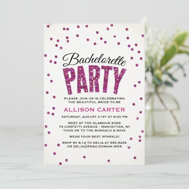 Invitation Bling Hot rose Parties scintillant Gems Bacheloret (Debout devant)