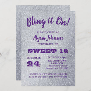 Invitation Bling il sur l'argent miroite le bonbon pourpre 16