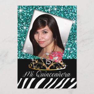 Invitation Bling Tiara Zebra Quinceañera 15e anniversaire tu